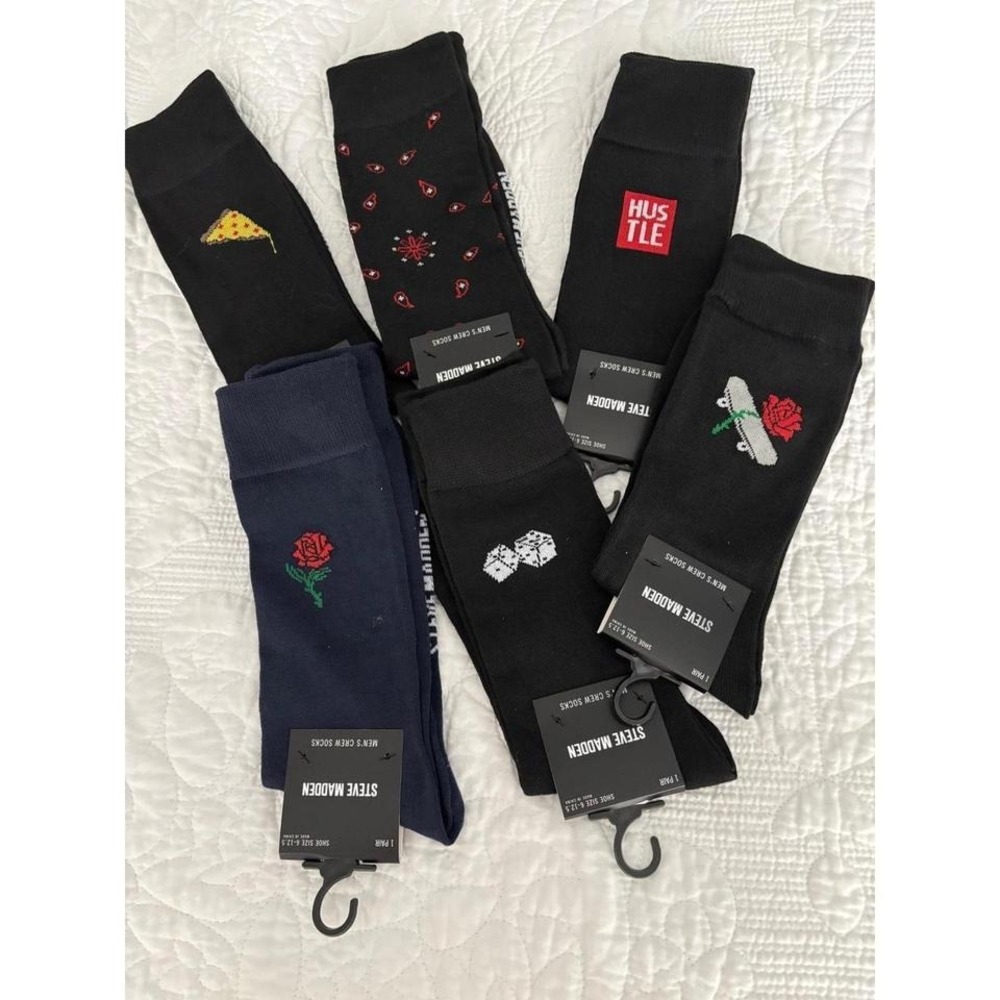 NWT Steve Madden 6-Pack Novelty Crew Socks Fits Shoe‎ 6-12.5